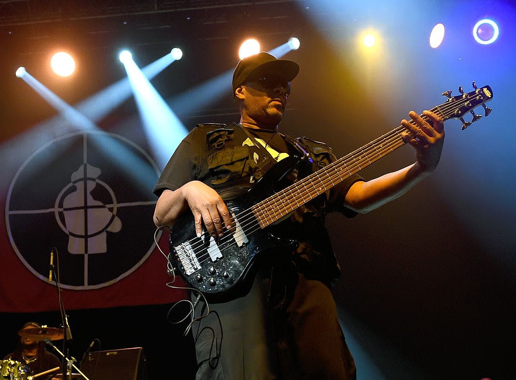 Public Enemy In Concert At The Hard Rock Joint
LAS VEGAS, NV - JUNE 06: Bassist Davy DMX performs with Public Enemy at The Joint inside the Hard Rock Hotel & Casino on June 6, 2015 in Las Vegas, Nevada. 