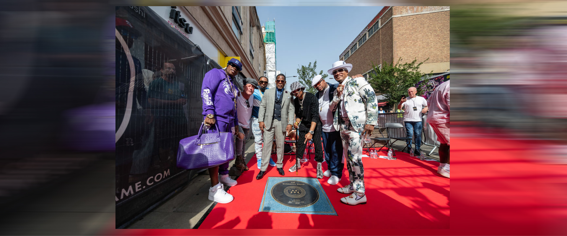 The Music Walk Of Fame 2023
LONDON, ENGLAND - SEPTEMBER 06: (L-R) Scorpio, Lee Bennett, Bar Shon aka The Ethiopian King, Master Gee, Hen Dogg, T Dynasty and Grandmaster Melle Mel pose next to Sugarhill Gang's Music Walk of Fame plaque at the unveiling of The Music Walk Of Fame 2023 at Camden on September 06, 2023 in London, England.