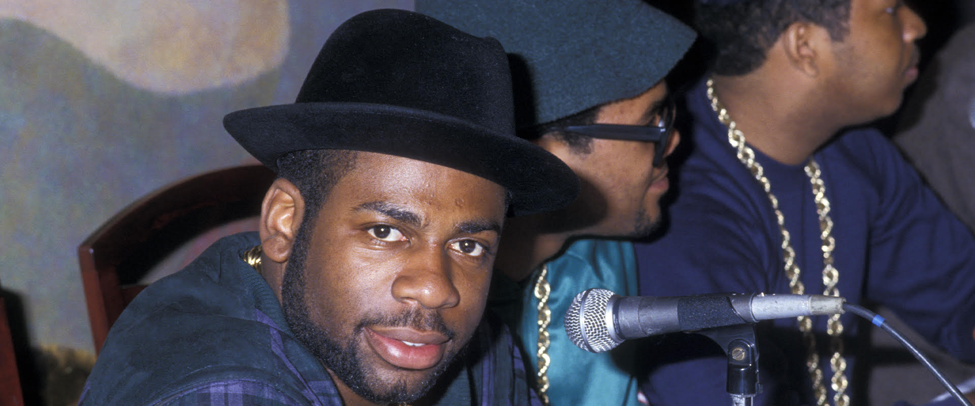  MAY 11: Jam Master Jay, DMC and Rev Run of Run DMC attend Run DMC-Beastie Boys Press Conference on May 11, 1987 at B. Smith's Restaurant in New York City.