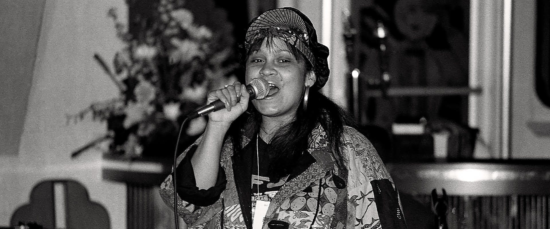 The Poetess performs during the Mid-Air Music Convention in Chicago, Illinois in June 1992.