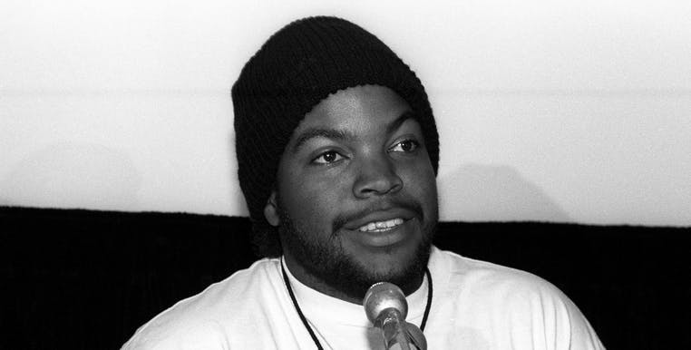 NEW YORK, NEW YORK--DECEMBER 04: Rapper Ice Cube appears at a press conference to introduce rapper Yo-Yo (Yolanda Whitaker) on December 4, 1990 in New York City. 
