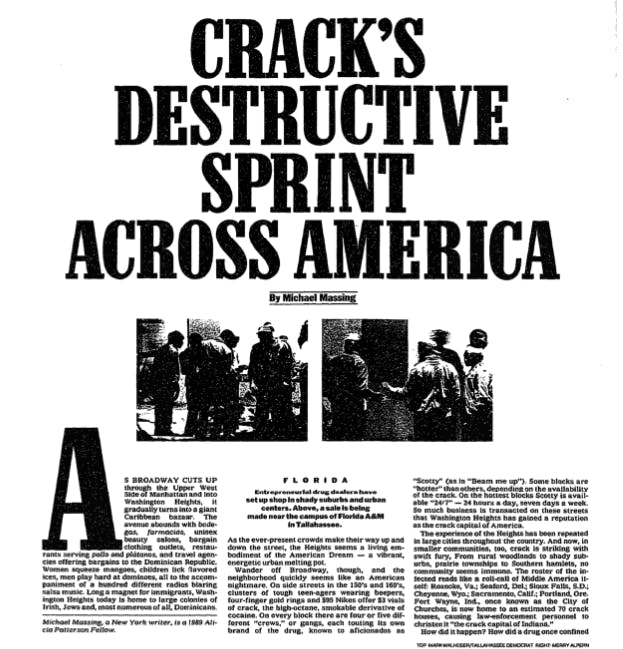 A story about the crack epidemic in The New York Times