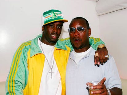 Sean "P. Diddy" Combs and Andre Harrell during Sean "P. Diddy" Combs' Fourth of July East Hampton Party at The Resort in East Hampton, New York, United States. 