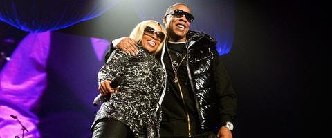 Jay-Z and Mary J Blige on April 8, 2008 in Atlanta, Georgia. (Photo by Annette Brown/Getty Images)