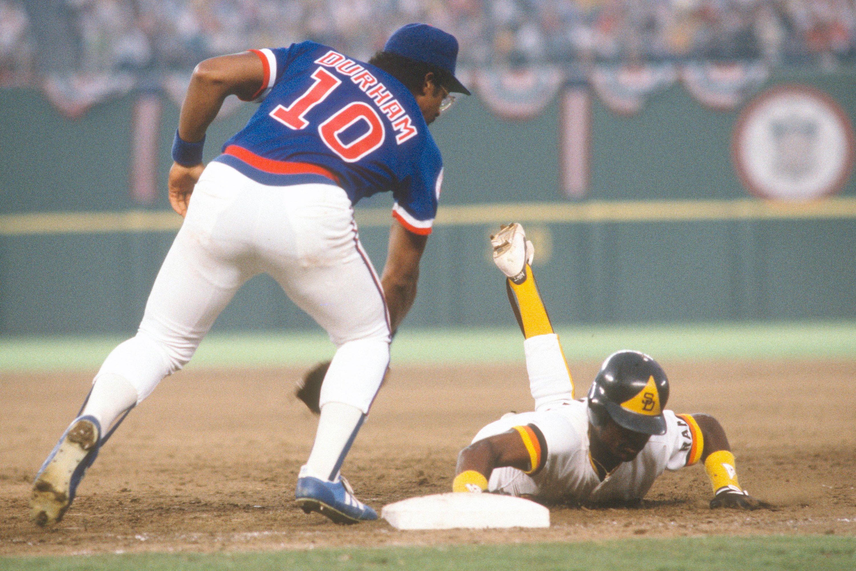 Leon Durham #10 of the Chicago Cubs in action against the San Diego Padres
