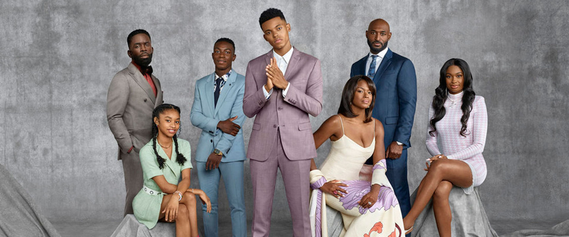 The primary cast of Peacock's BEL-AIR (L-R) Jimmy Akingbola, Akira Akbar, Ally Sholotan, Jabari Banks, Cassandra Freeman, Adrian Holmes, Coco Jones