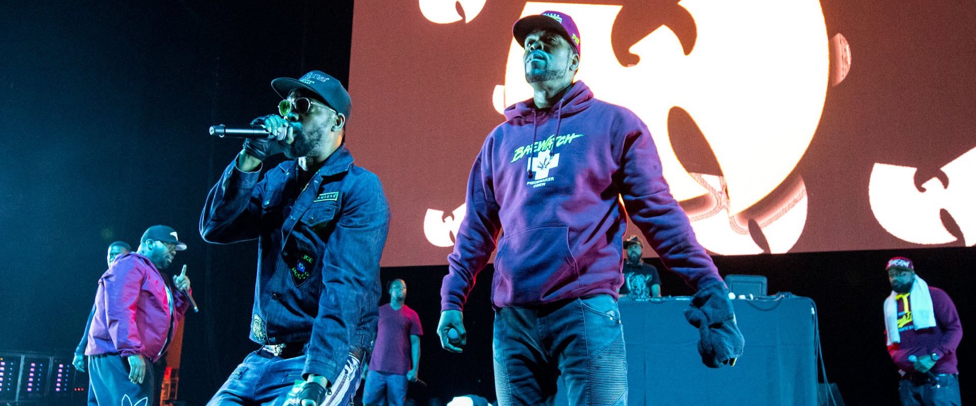 RZA (L) and Rapper Method Man of Wu-Tang Clan perform during their 25th Anniversary Tour at Michigan Lottery Amphitheatre on May 31, 2019 in Sterling Heights, Michigan. . (Photo by Scott Legato/WireImage)