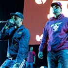 RZA (L) and Rapper Method Man of Wu-Tang Clan perform during their 25th Anniversary Tour at Michigan Lottery Amphitheatre on May 31, 2019 in Sterling Heights, Michigan. . (Photo by Scott Legato/WireImage)