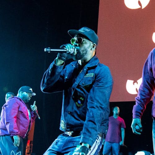 RZA (L) and Rapper Method Man of Wu-Tang Clan perform during their 25th Anniversary Tour at Michigan Lottery Amphitheatre on May 31, 2019 in Sterling Heights, Michigan. . (Photo by Scott Legato/WireImage)