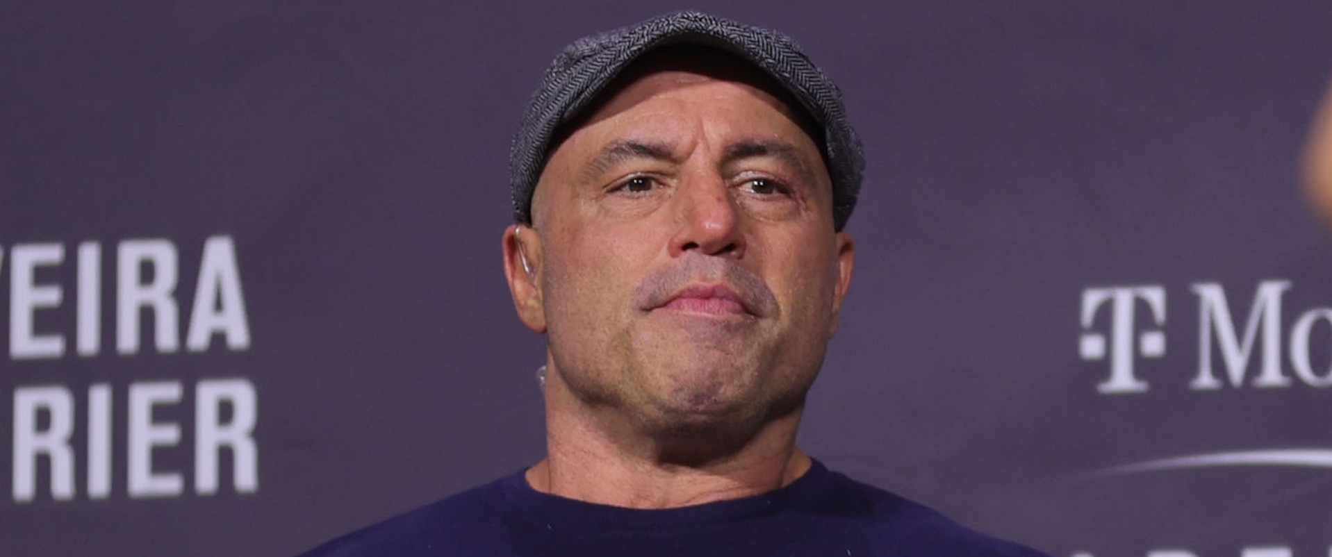 Joe Rogan introduces fighters during the UFC 269 ceremonial weigh-in at MGM Grand Garden Arena on December 10, 2021 in Las Vegas, Nevada. 