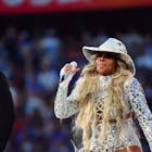 (L-R) Dr. Dre, Mary J. Blige, Snoop Dogg perform during the Super Bowl LVI Halftime Show at SoFi Stadium in Inglewood, CA on Feb. 13, 2022