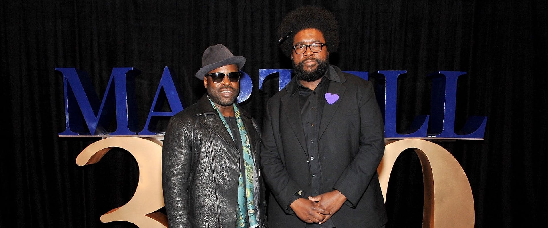 DJ Questlove (R) and Black Thought of The Roots at the Martell 300th Anniversary Celebration at New York Citys One World Trade Centeron September 16, 2015 in New York City.
