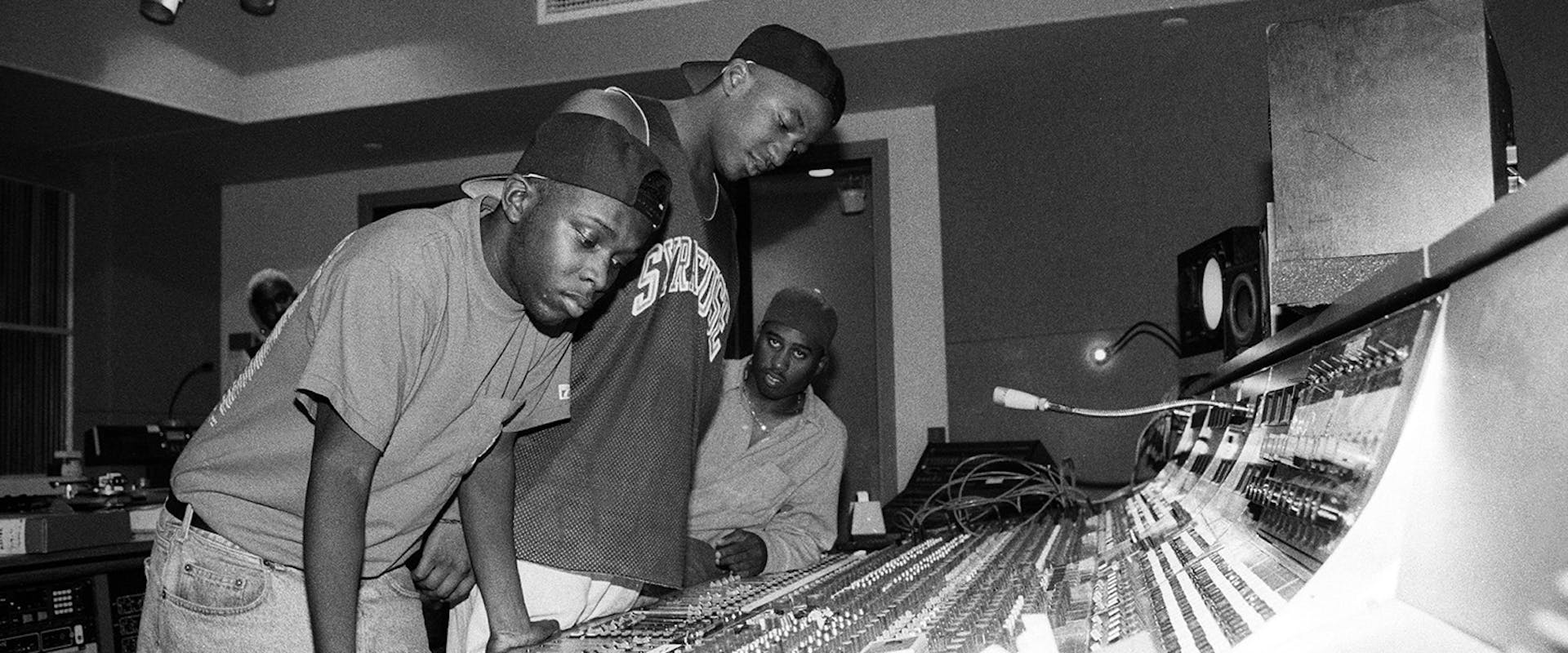 Phife, Q-Tip and Ali Shaheed Muhammad of A Tribe Called Quest in the recording studio in New York City on September 10, 1991. 