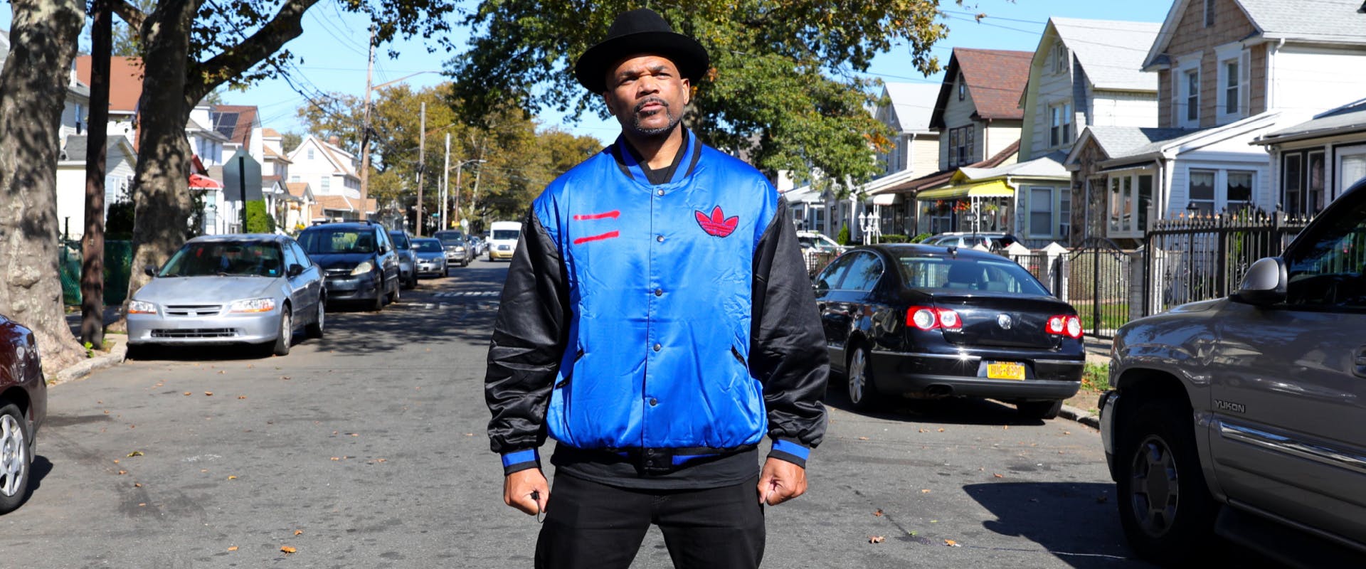 NEW YORK, NY - OCTOBER 05: Darryl McDaniels of the Hip Hop group "Run DMC" are seen at a photoshoot for Adidas in front of a Jam Master Jay mural in Hollis Avenue, Queens. on October 05, 2020 in New York City. (Photo by Jose Perez/Bauer-Griffin/GC Images)