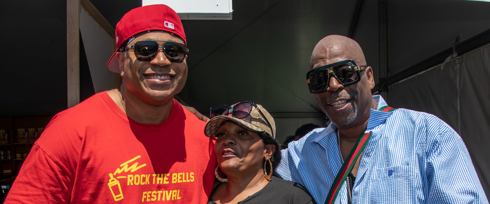 (L-R) Rappers LL COOL J, MC Sha Rock, and Grandmaster Caz at the 2022 Rock The Bells Festival at Forest Hills Stadium, in Forest Hills, Queens, N.Y. Aug. 6, 2022
