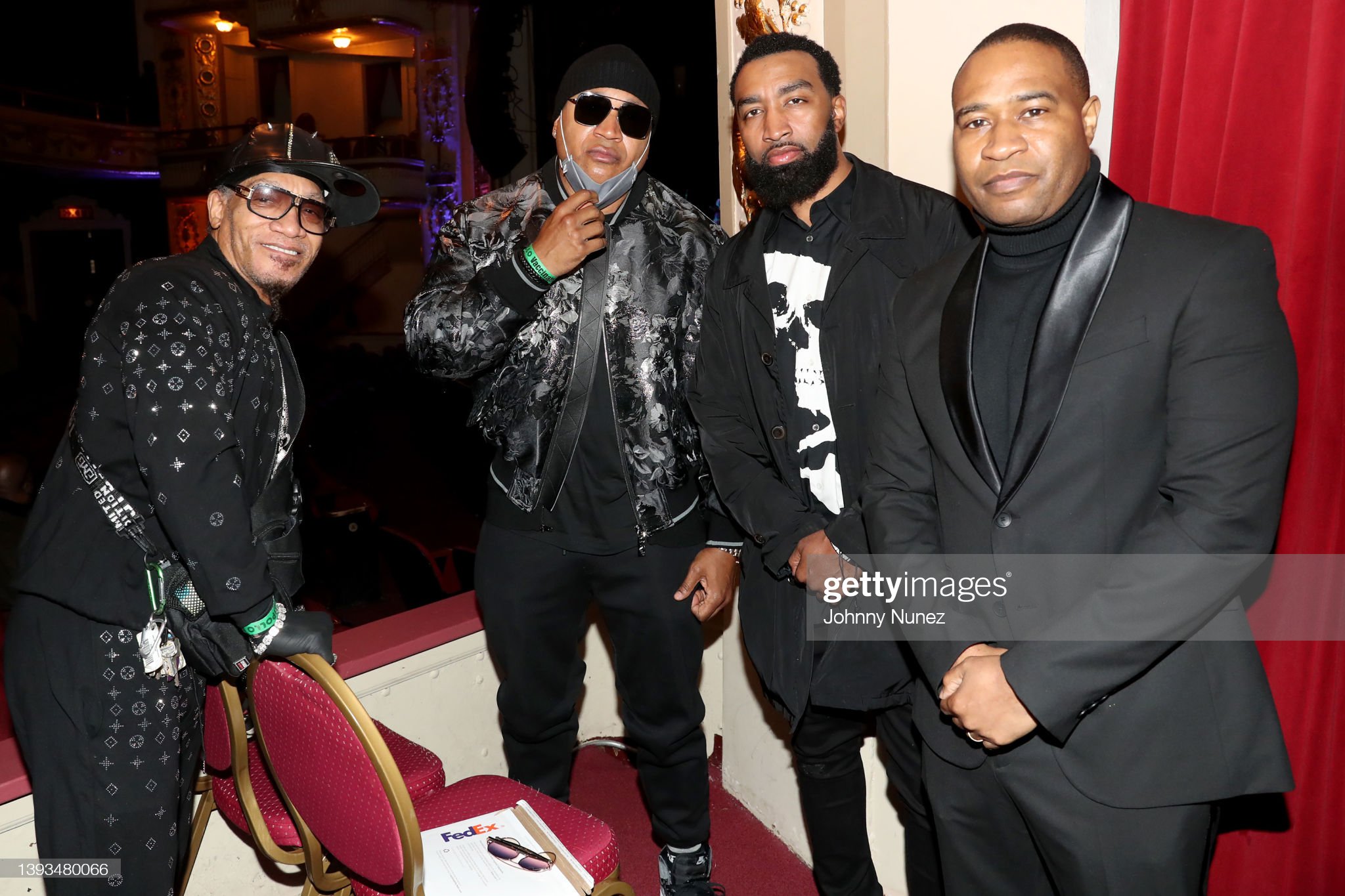 Melle Mel, LL Cool J, Mysonne and Jarrod Whitaker attend the Memorial Service for DJ Kay Slay at The Apollo Theater on April 24, 2022 in New York City. (Photo by Johnny Nunez/Getty Images)