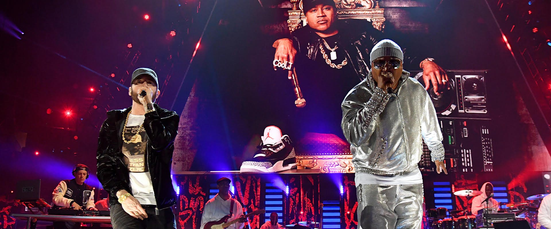 Eminem and LL COOL J perform "Rock The Bells" together at the Rock & Roll Hall of Fame