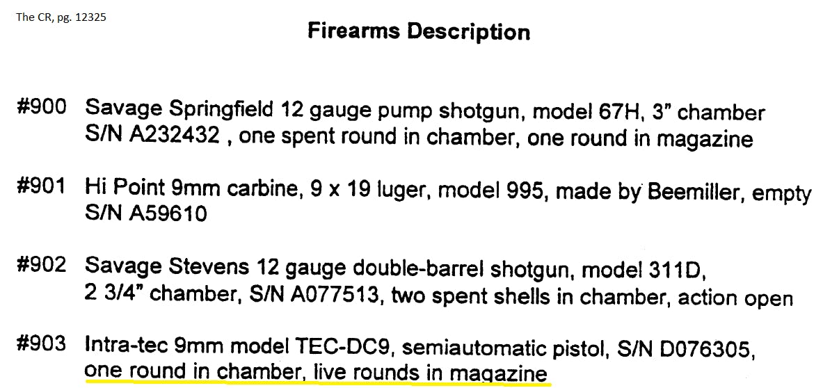 A list of some of the weapons the Columbine shooters used.