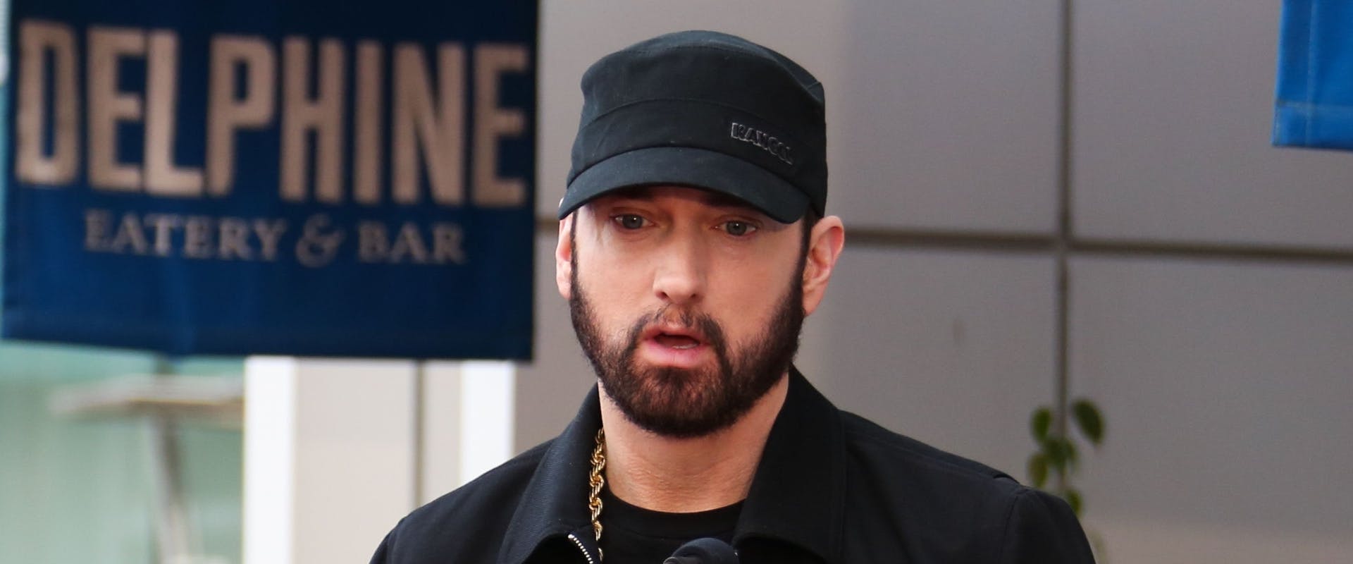 Eminem attends a ceremony honoring Curtis "50 Cent" Jackson with a star on the Hollywood Walk of Fame on January 30, 2020 in Hollywood, California. 