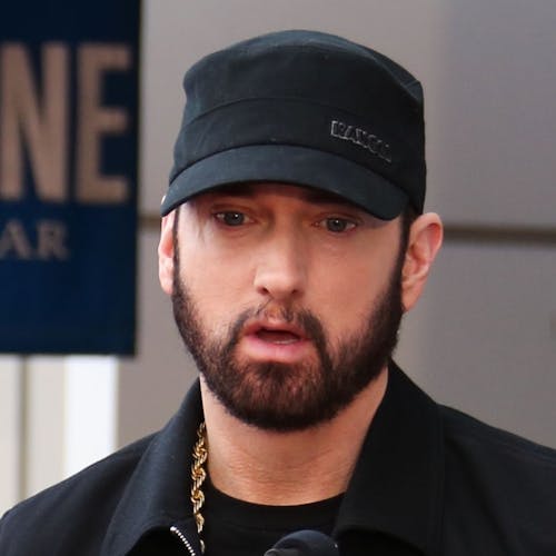 Eminem attends a ceremony honoring Curtis "50 Cent" Jackson with a star on the Hollywood Walk of Fame on January 30, 2020 in Hollywood, California. 