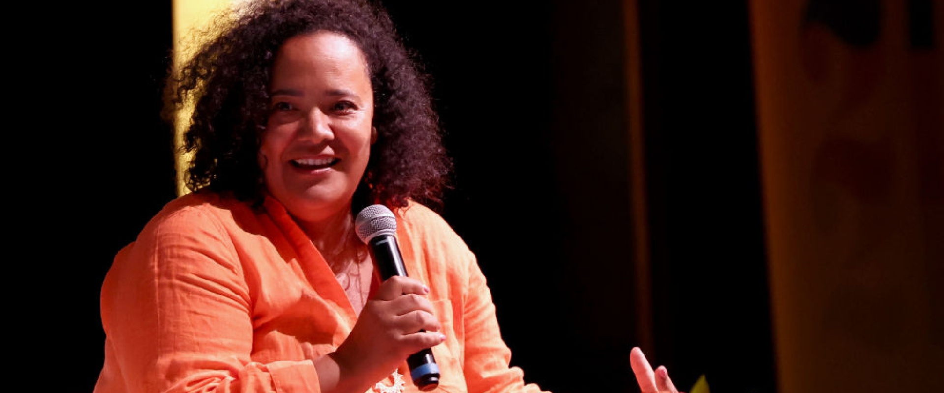 MARTHA'S VINEYARD, MASSACHUSETTS - AUGUST 04: MARTHA'S VINEYARD, MASSACHUSETTS - AUGUST 4: Dream Hampton speaks onstage during Ladies First: a story women in hip-hop on August 04, 2023 in Martha's Vineyard, Massachusetts. (