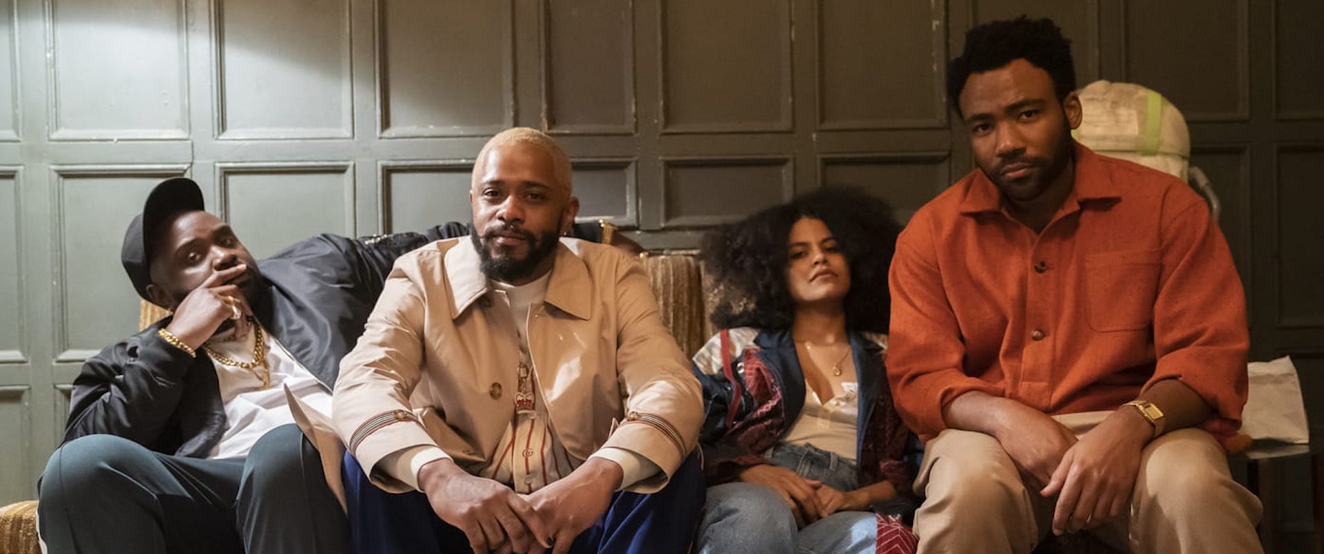 The cast of FX's ATLANTA (L-R) Brian Tyree Henry, Lakeith Stanfield, Zazee Beatz, Donald Glover