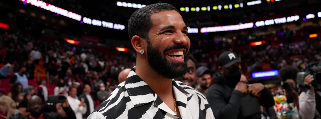 MIAMI, FLORIDA - JANUARY 14: Drake reacts after attending the game between the Miami Heat and the Atlanta Hawks at FTX Arena on January 14, 2022 in Miami, Florida.