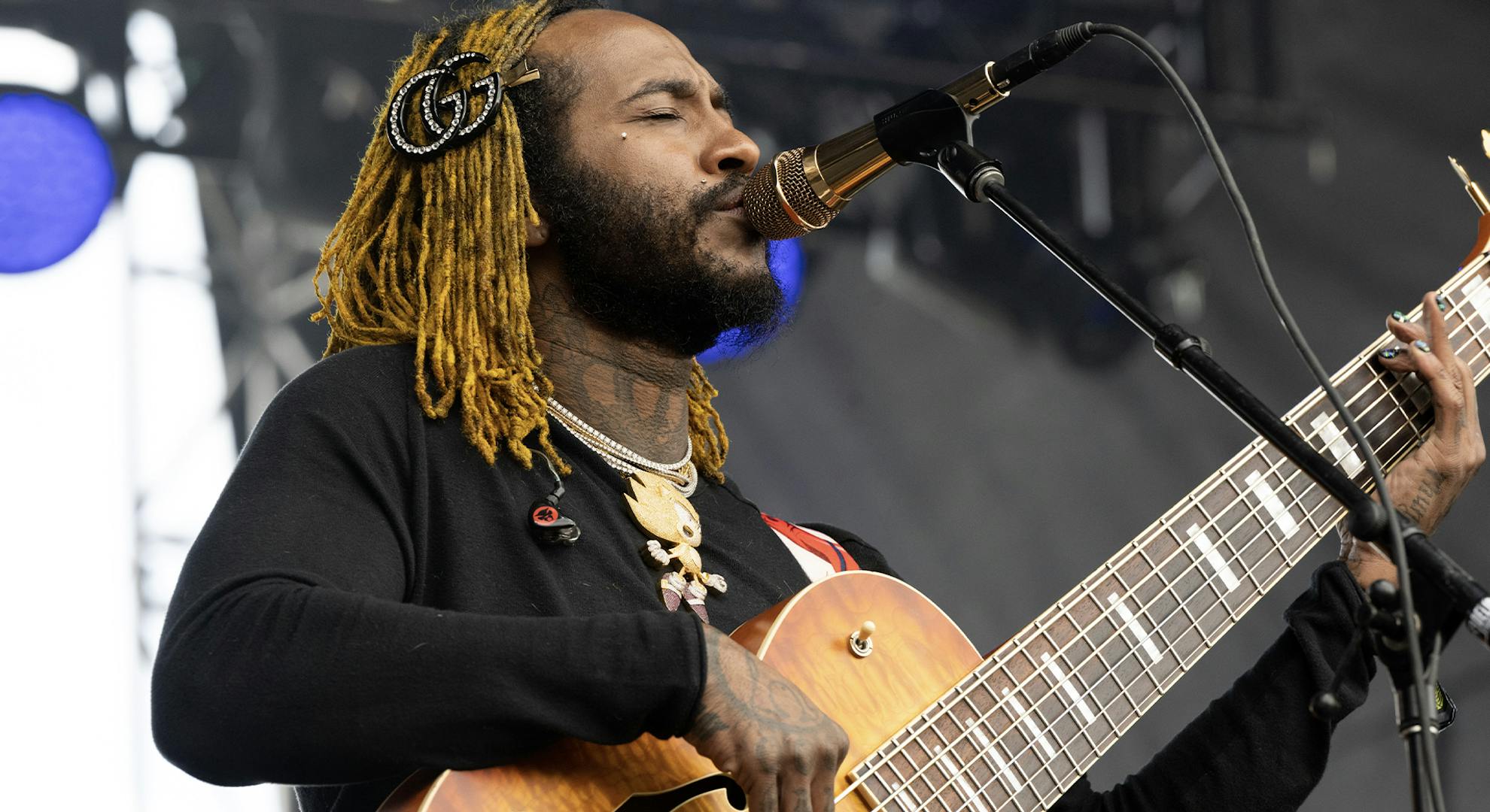 Bass player/singer Thundercat performs onstage during the Smokin Grooves Festival at Los Angeles State Historic Park on March 19, 2022 in Los Angeles, California. (Photo by Scott Dudelson/Getty Images)