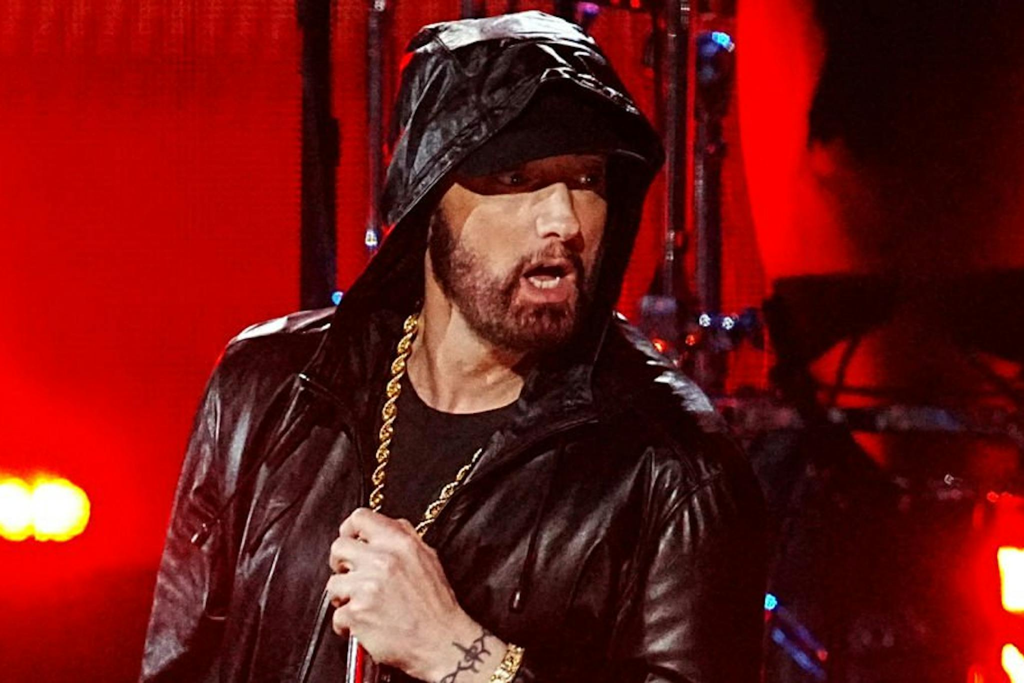 nductee Eminem performs on stage during the 37th Annual Rock & Roll Hall Of Fame Induction Ceremony at Microsoft Theater on November 05, 2022 in Los Angeles, California. 