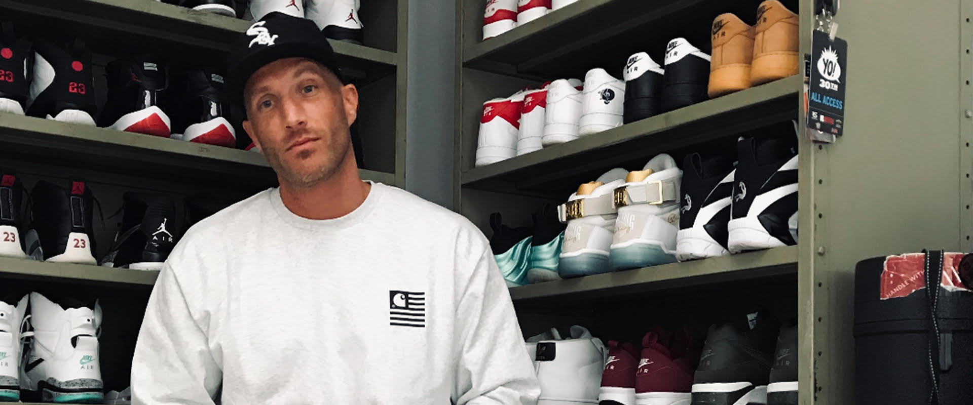 Laurens Jensen portrait with his sneaker collection