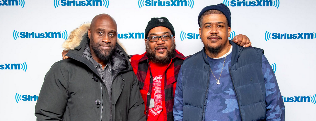 NEW YORK, NEW YORK - FEBRUARY 26: (L-R) Kelvin Mercer, Vincent Mason and David Jude Jolicoeur os De La Soul visit "Sway In the Morning" on "Shade 45" with host Sway Calloway at SiriusXM Studios on February 26, 2019 in New York City. 