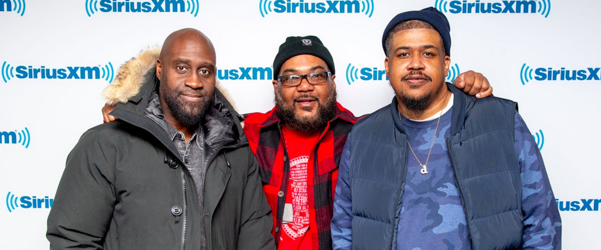 NEW YORK, NEW YORK - FEBRUARY 26: (L-R) Kelvin Mercer, Vincent Mason and David Jude Jolicoeur os De La Soul visit "Sway In the Morning" on "Shade 45" with host Sway Calloway at SiriusXM Studios on February 26, 2019 in New York City. 