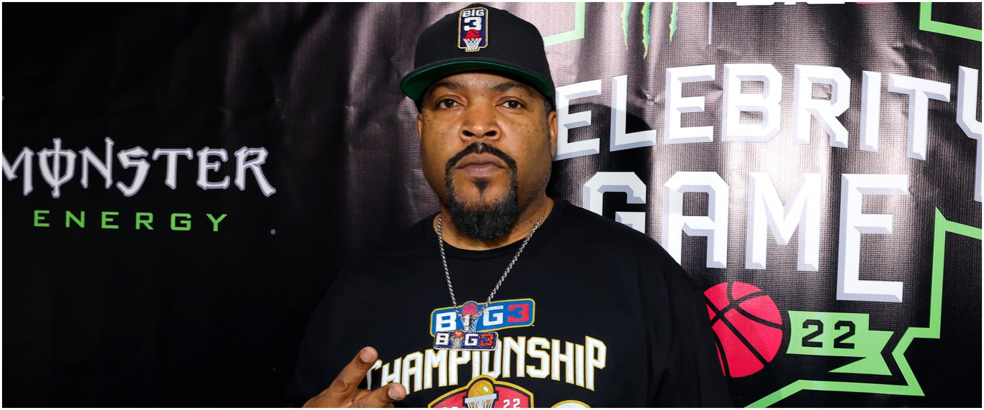 ATLANTA, GEORGIA - AUGUST 21: Ice Cube poses on the red carpet prior to the BIG3 Championship at State Farm Arena on August 21, 2022 in Atlanta, Georgia. (Photo by Todd Kirkland/Getty Images for BIG3)