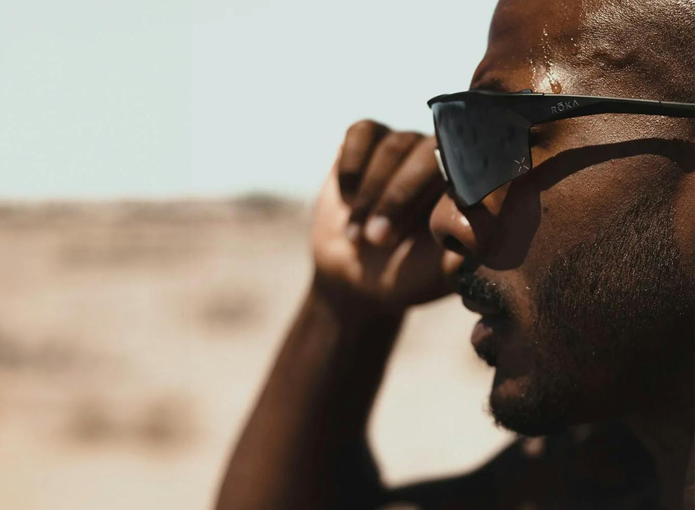 Man looking left through ROKA shield sunglasses