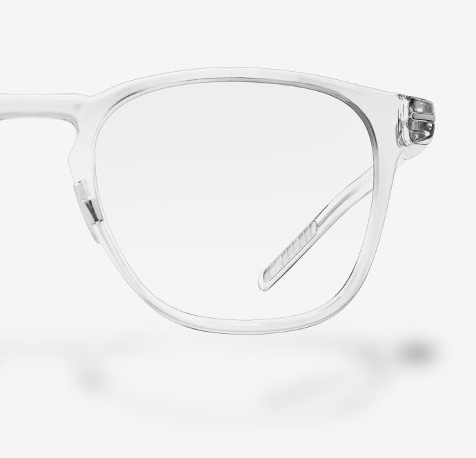 Front view of square, clear Hunter eyeglasses