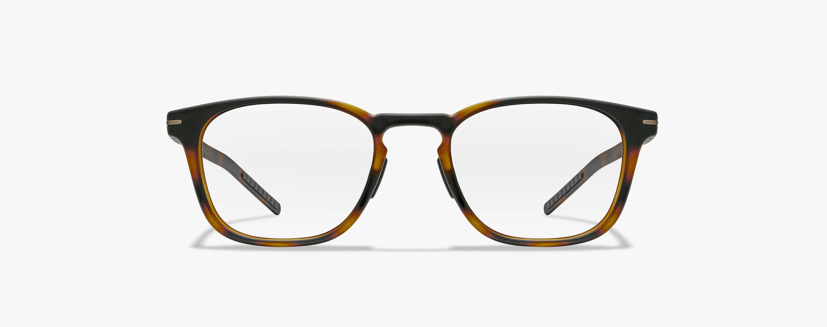 Front view of rectangular, campfire tortoise Rory eyeglasses