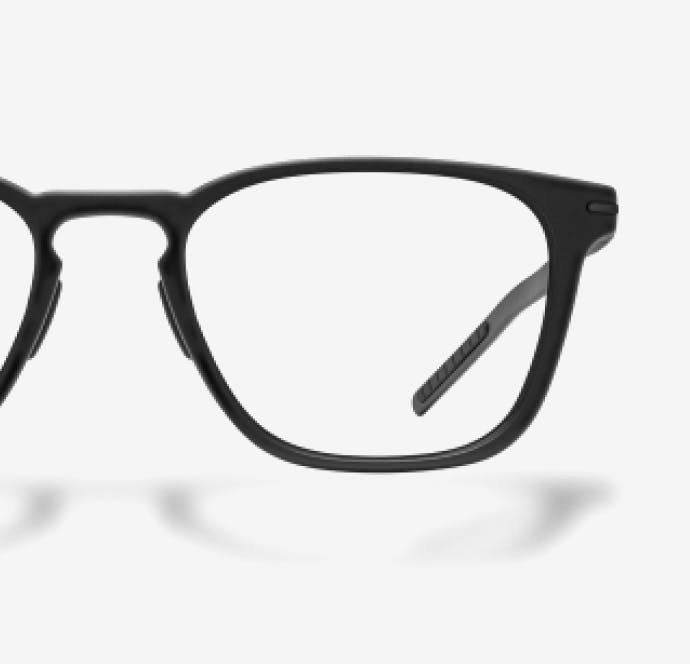 Front view of rectangular, matte black Rory eyeglasses