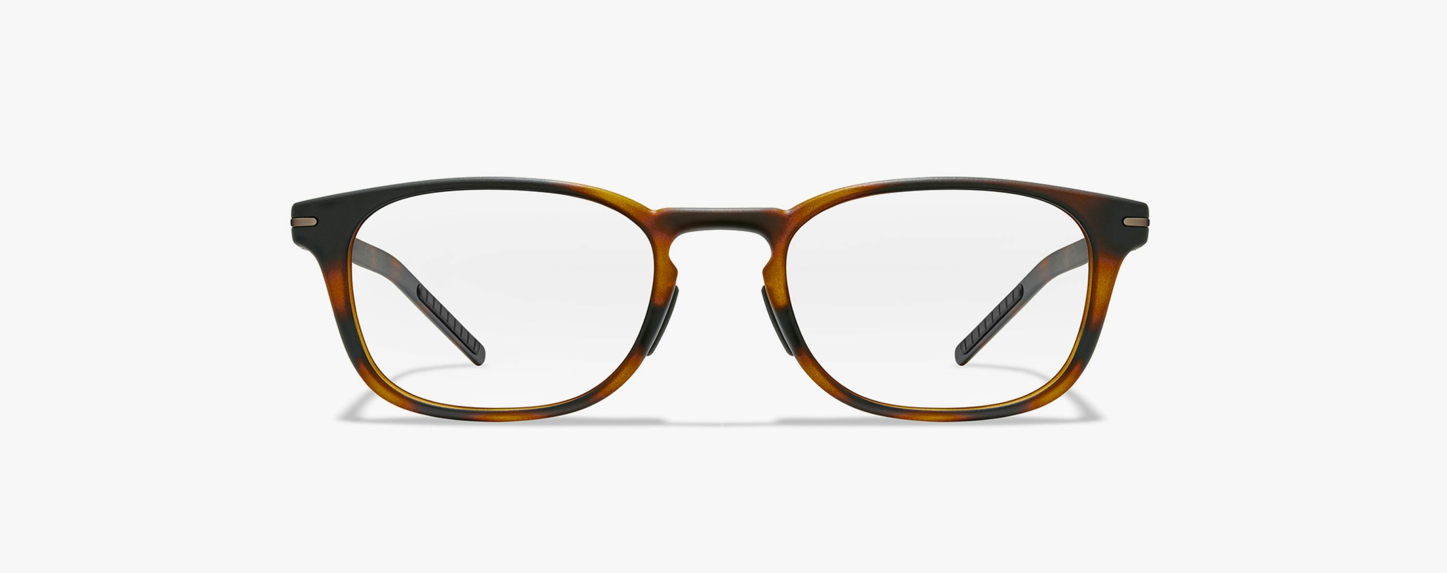 Front view of rectangular, campfire tortoise Cade eyeglasses