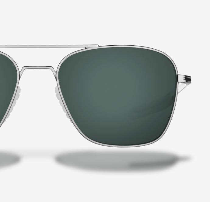 Front view of silver frame, dark carbon polarized Falcon sunglasses