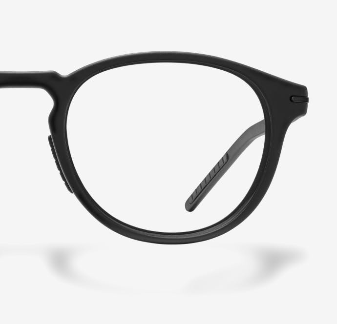 Front view of round, matte black Oslo eyeglasses