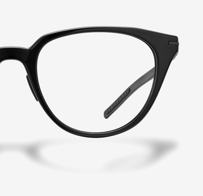 Front view of cat eye, matte black Lola eyeglasses