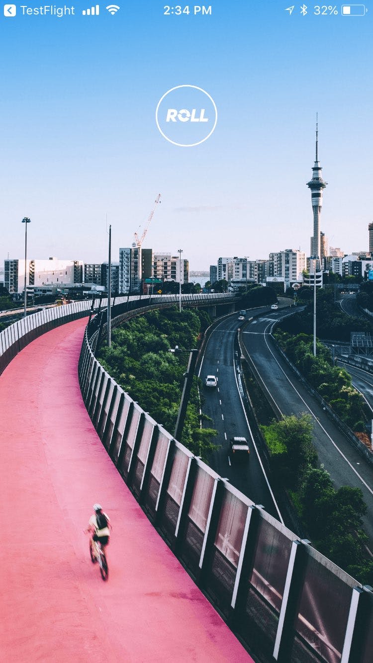 Photo of pink cycle path in Auckland NZ - the Roll mobile app landing page