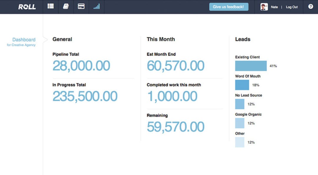 Screenshot of the roll software showing how the system can track your cash flow