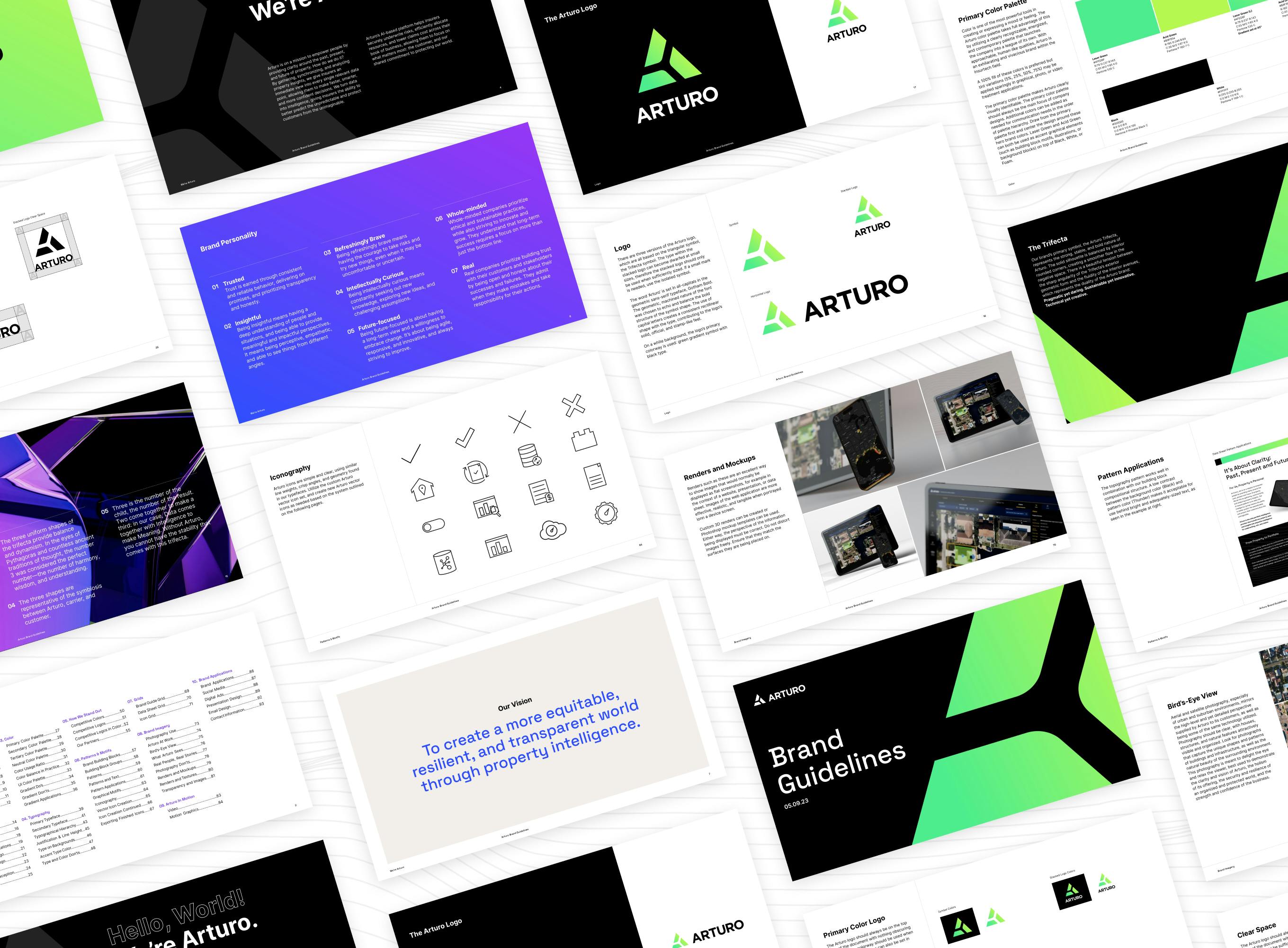 Pages from the Arturo brand guide