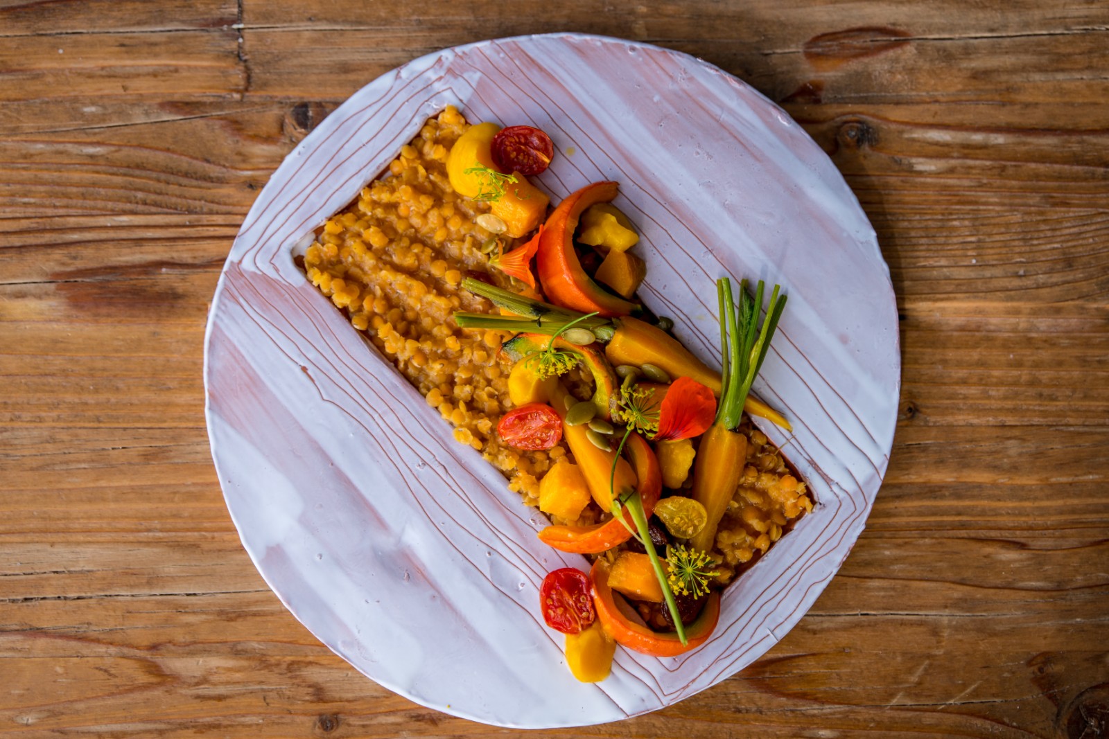 Lentil daal with carrots, pumpkin and tomato