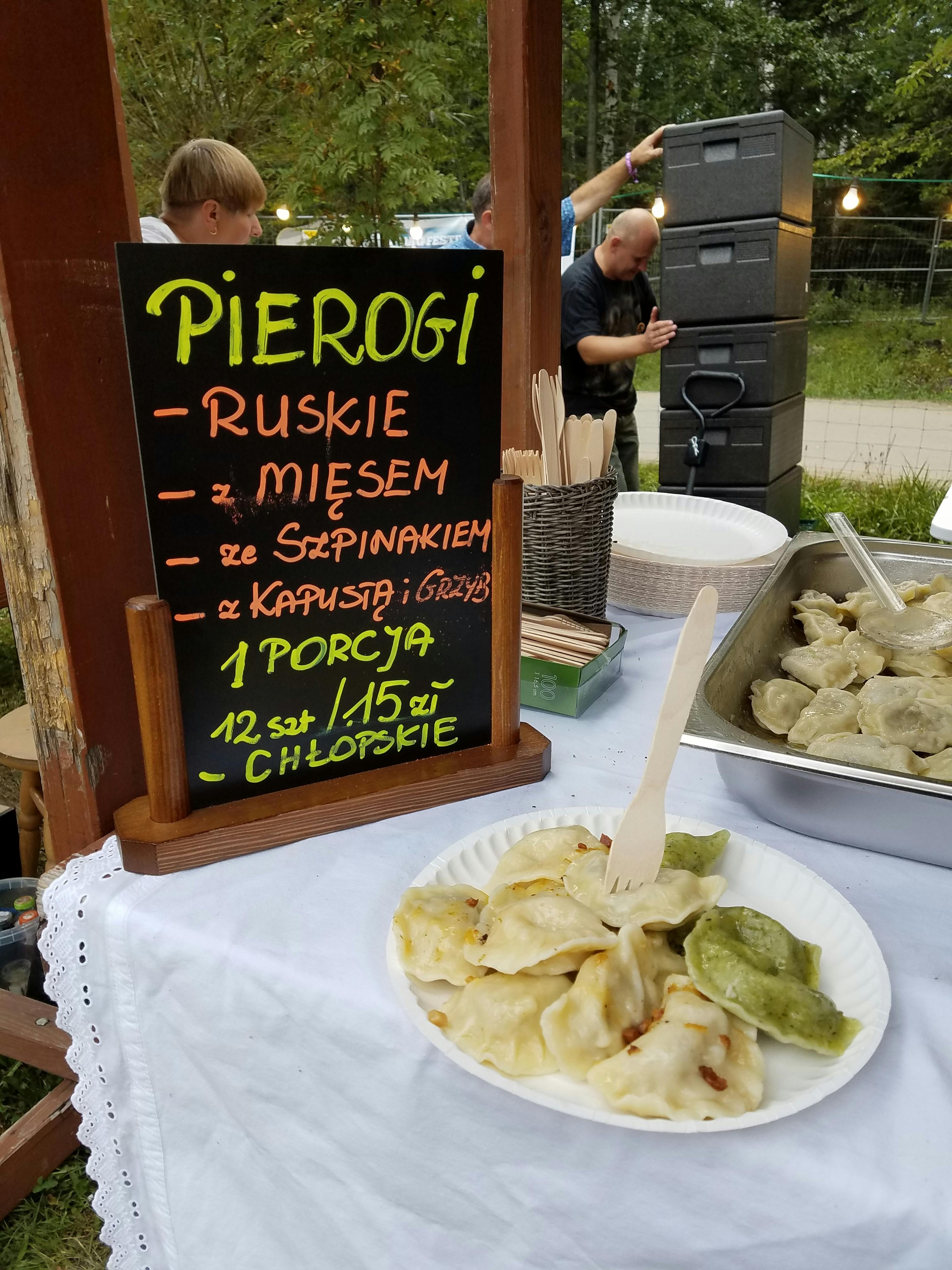 fresh homemade pierogi ruskie z mięsem ze szpinakiem