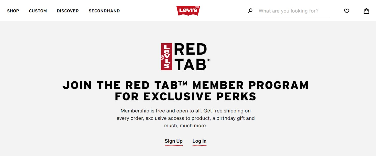 The Levi's membership signup page.