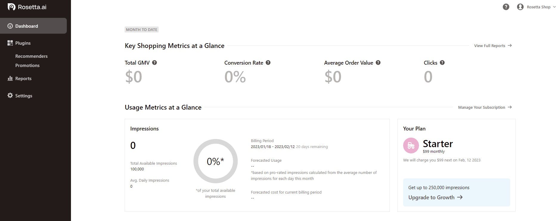 Ecommerce can check CVR, AOV and revenue on the Rosetta AI dashboard