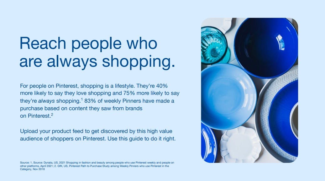 Blue bowls and consumer insights statistics from a Pinterest ebook.