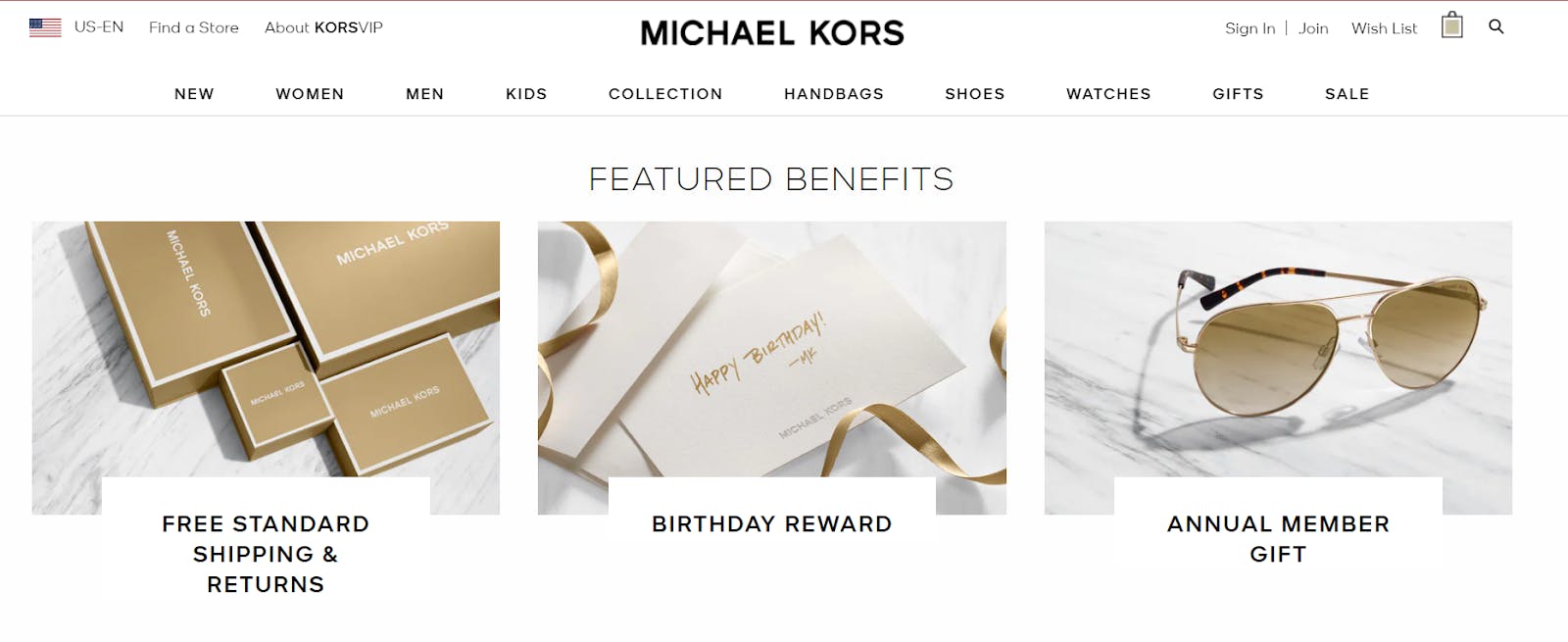 The Michael Kors membership signup page.